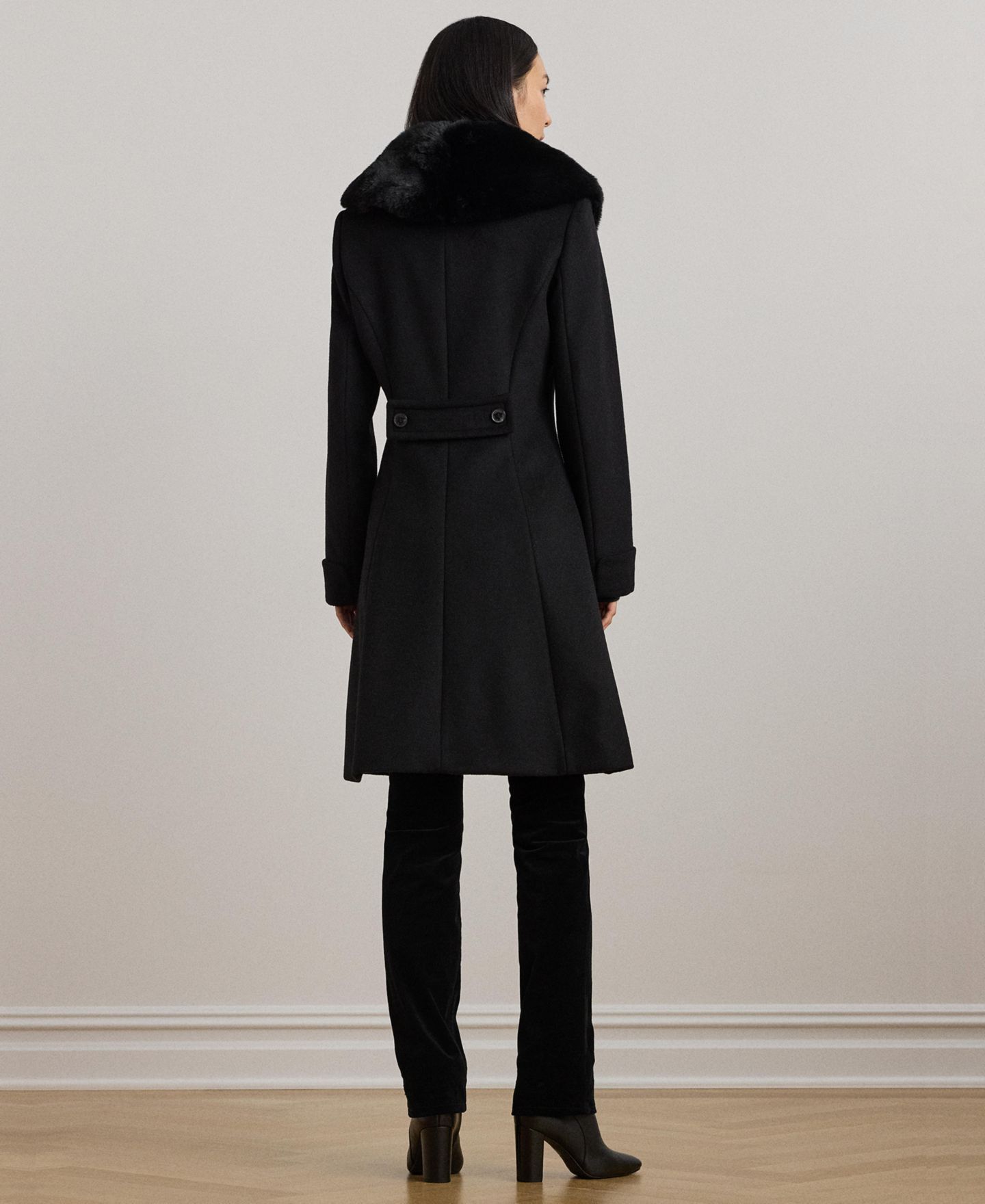 Женское пальто Lauren Ralph Lauren Icon Faux-Fur Collar Walker Coat, Created for Macy's, цвет: Чёрный — фото 5