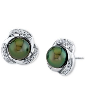 Macy's - Cultured Tahitian Pearl (9mm) & Diamond (1/5 ct. tw.) Stud Earrings In 10k White Gold