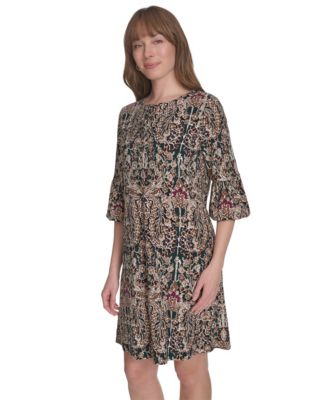 Women's Printed Tie-Neck Shift Dress