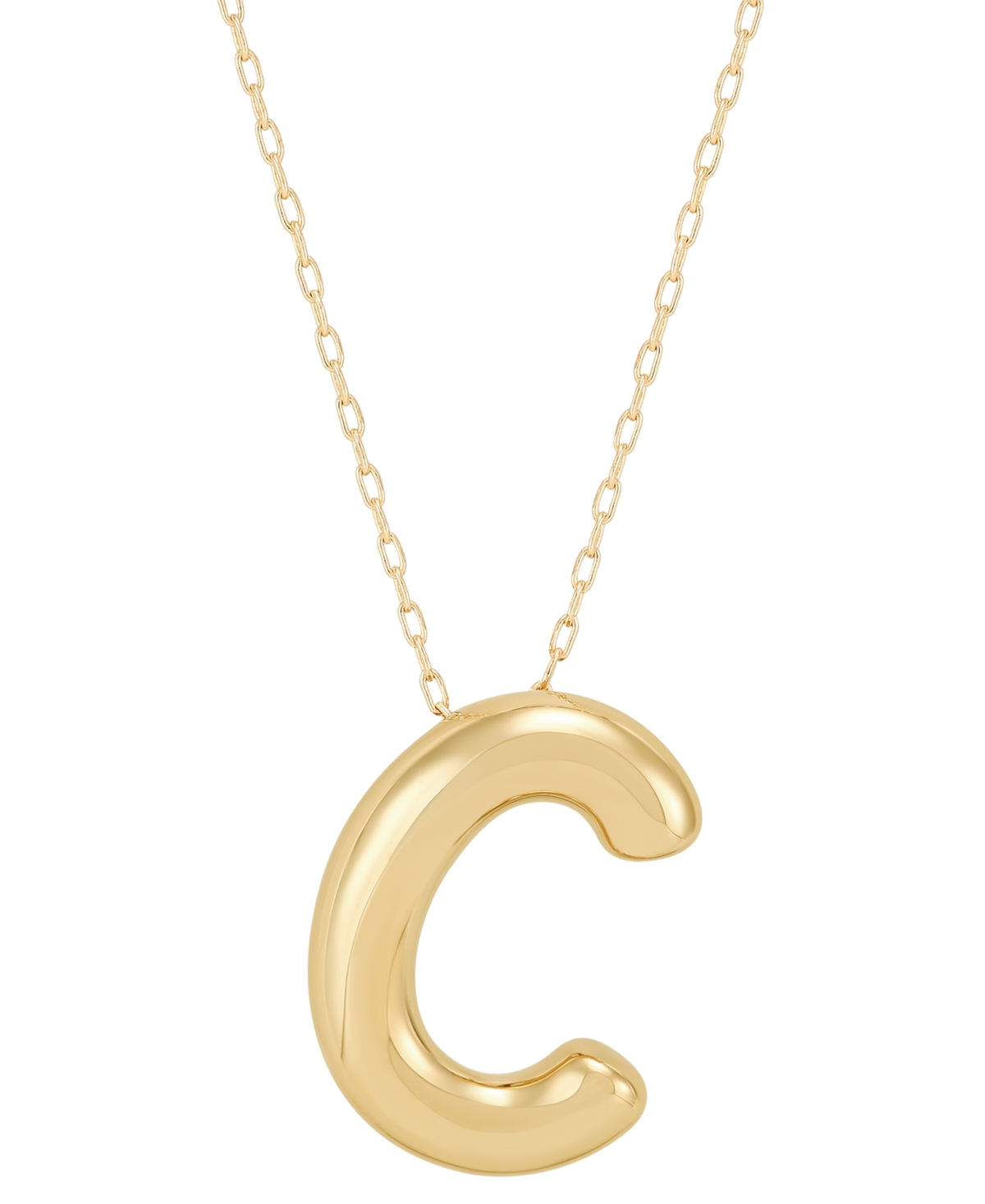 Polished Initial C Pendant Necklace in 14k Gold, 16" + 2" extender - 14K Yellow Gold