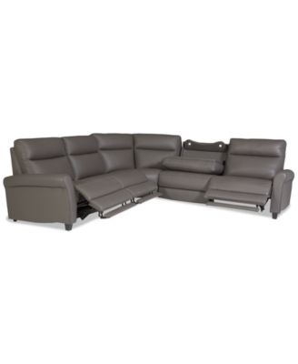 Thandler 5-Pc. Leather L Sectional with 3 Power Recliners and Drop Down Table, Exclusively at Macy's