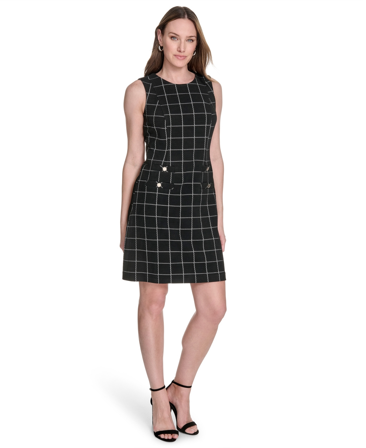 Tommy Hilfiger Petite Windowpane Sheath Dress In Black