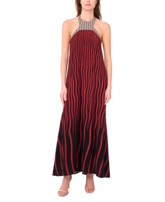 1.STATE - Women's Sleeveless Halter Chiffon Maxi Dress