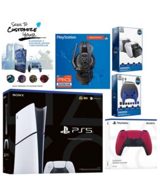 Playstation 5 Slim Digital with Extra Galactic Purple Controller, Plantronics Headset, Gamer Kit, Charge Dock and MightySkins Decal Voucher + 1 Y