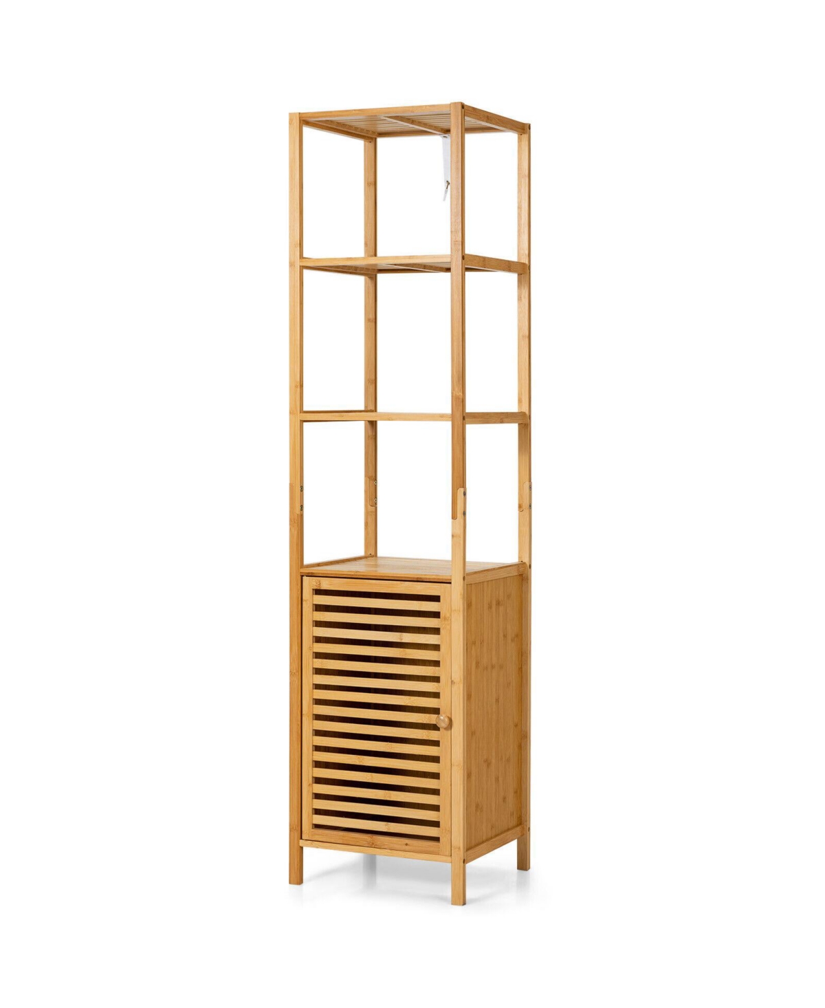 4 Tiers Slim Bamboo Floor Storage Cabinet with Shutter Door and Anti-Toppling Device - Natural
