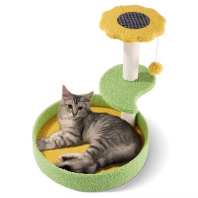17" Cat Tree with Sisal Scratching Post, Flower-Shaped Perch and Plush Toy Ball for Indoor Cats