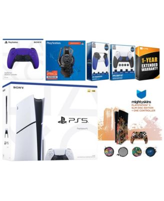 Playstation 5 Slim Disc with Extra Gray Camo Controller, Plantronics Headset, Trigger Stop Kit, FPS Grip Kit and MightySkins Decal Voucher + 1 Ye