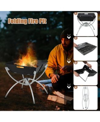 3-in-1 Camping Campfire Grill with Stainless Steel Grills Carrying Bag & Gloves
