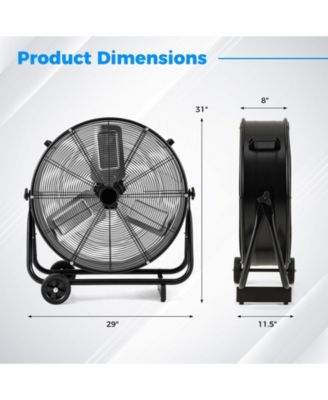 Industrial Drum Fan with 2 Wheels and 360-Degree Adjustable Tilt
