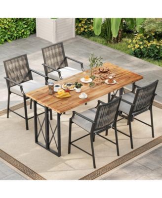 Patio Bar Stools Set of 2 Counter Height Rattan Bar Chairs with Armrest-Grey