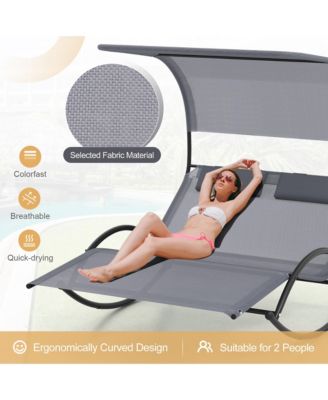 Outdoor Double Chaise Rocker Rocking Daybed Sun Lounger w/ Sun Shade Canopy
