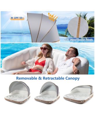Floating Canopy Island Inflatable Pool Float Lounge Raft w/ Retractable Canopy
