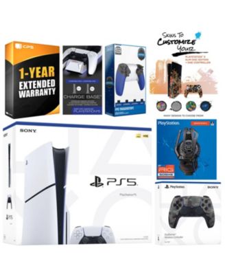 Playstation 5 Slim Disc with Extra Chroma Indigo Controller, Plantronics Headset, Trigger Stop Kit, Charge Dock and MightySkins Decal Voucher + 1