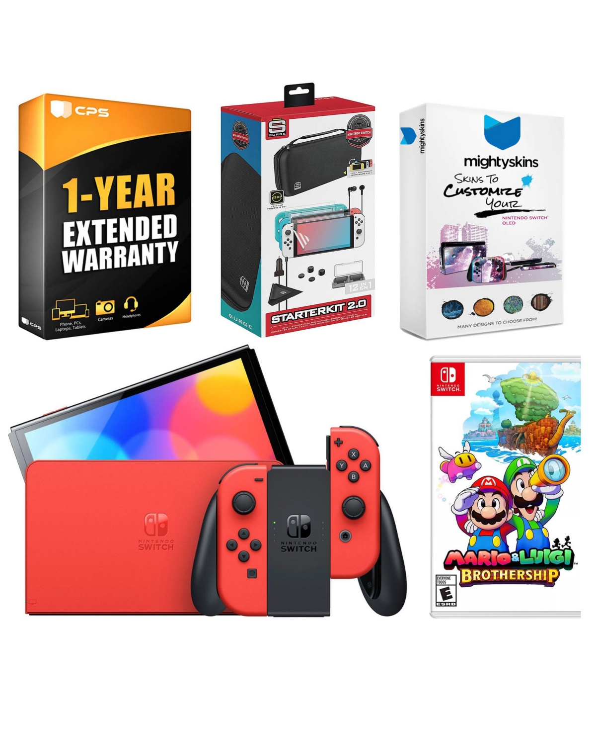 Nintendo Switch Oled Mario Red Edition with Mario & Luigi: Brothership, Surge Accessory Gaming Kit