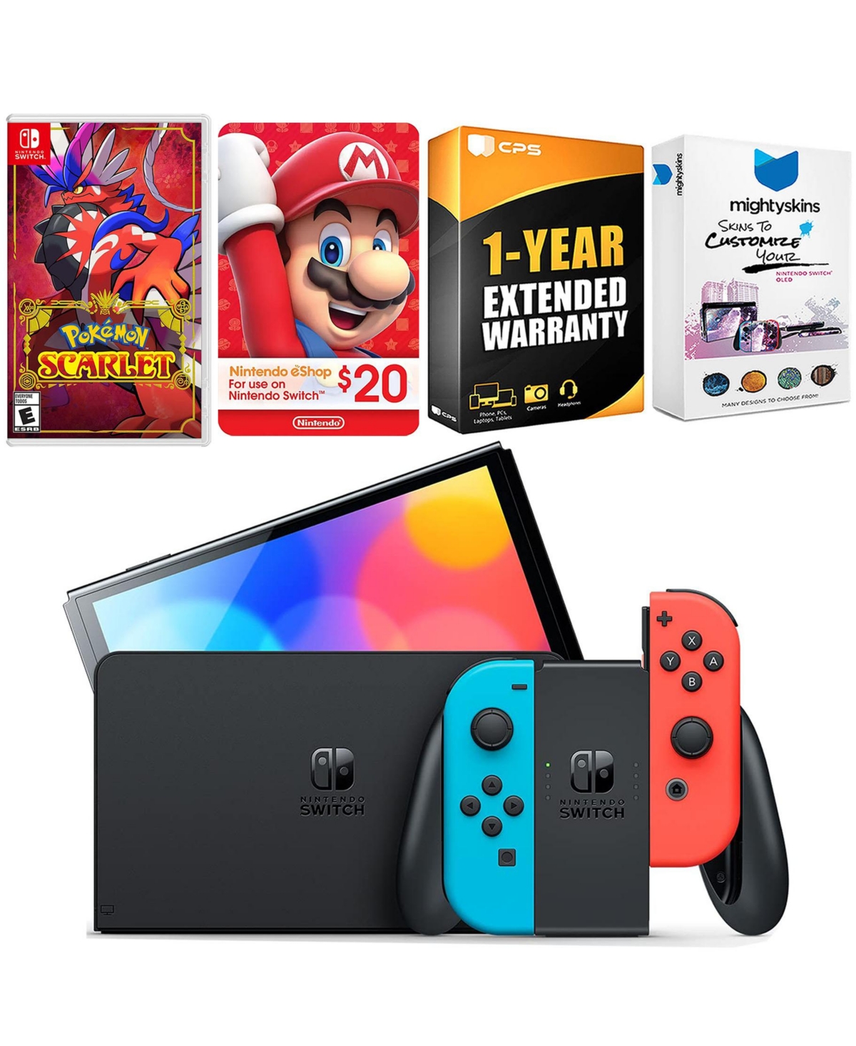Nintendo Switch Neon Red & Blue Oled Console with Pokemon Scarlet, Nintendo $20 eShop Gift Card