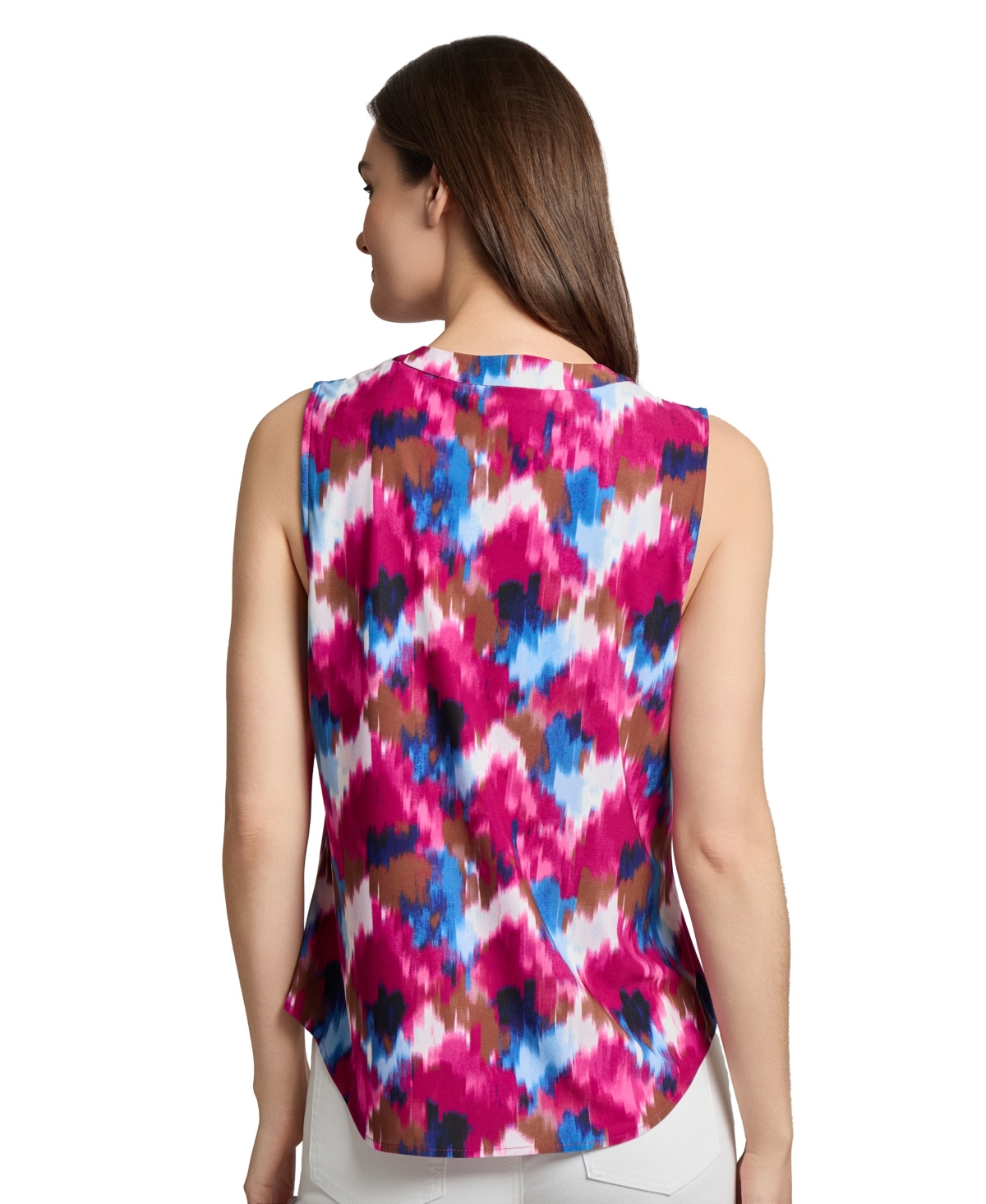 Jones New York Petite V Neck Pleat Front Shell Top In Pink