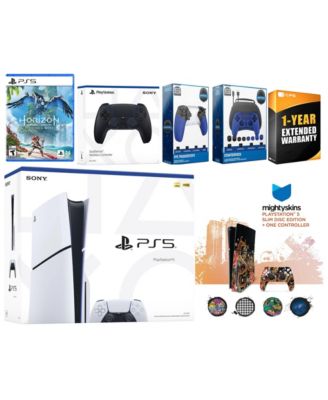 Playstation 5 Slim Disc with Horizon Forbidden West, Extra Chroma Indigo Controller, Gamer Kit, Trigger Kit and MightySkins Decal Voucher + 1 Yea