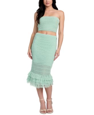 GUESS - Women's Pointelle Fringed-Hem Midi Skirt