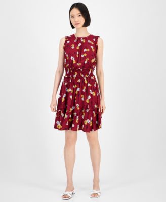 Women's Daisy-Print Smocked-Waist Dress