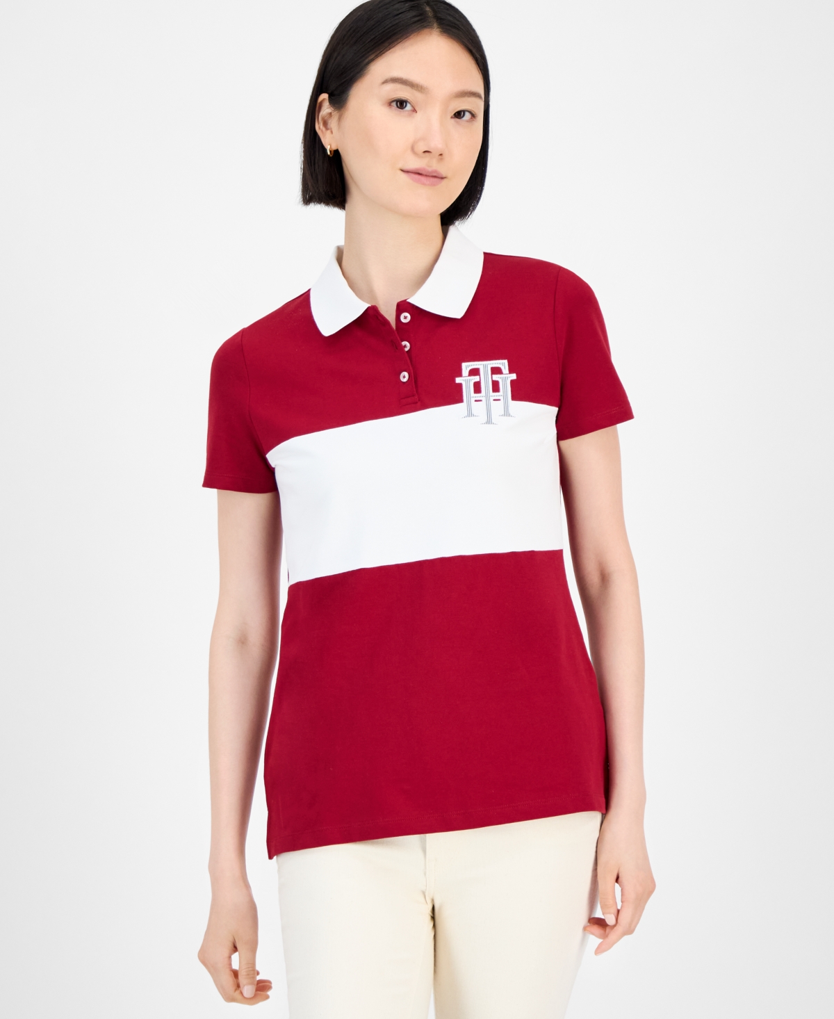 Tommy Hilfiger Women's Pieced Pique Short-sleeve Polo Shirt In Red