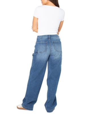 Juniors' Curvy Wide-Leg Carpenter Jeans