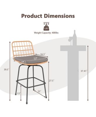 Patio 360° Swivel Bar Stools Set of 2 w/Backrests & Footrests Soft Seat Cushions