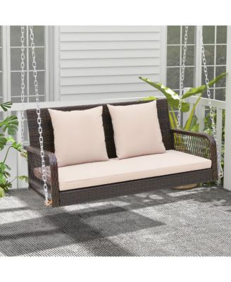 Wicker Outdoor Porch Swing 800 LBS Capacity Outdoor Swing Bench w/ Hanging Chains