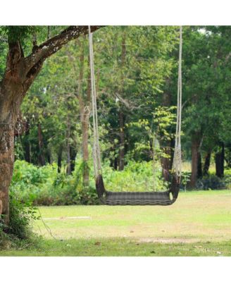 1-Person Rattan Porch Swing Single Swing Chair Bench w/ Hanging Hemp Ropes Outdoor