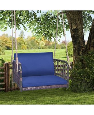 Patio Rattan Porch Swing Single Person Hanging Seat w/ Seat & Back Cushions Backyard