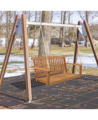 2-Person Acacia Wood Outdoor Porch Swing Patio Hanging Bench Chair Natural