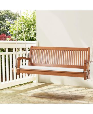 2-Seat Patio Hanging Wooden Porch Swing Bench w/ Cushion & Hanging Ropes