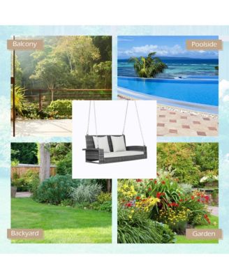 2-Person Patio Hanging Porch Swing Rattan 800LBS Swing Bench w/ Cushions