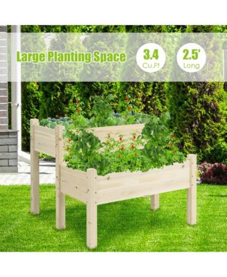 2 Tier Wooden Raised Garden Bed Elevated Planter Box w/Legs Drain Holes