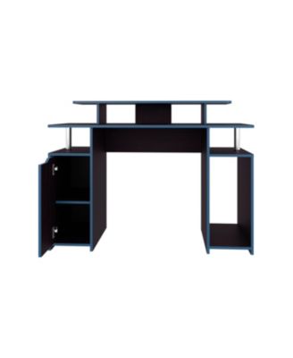 Hobart Gaming Desk, 1 Door, 6 Shelves, Black Wengue / Blue Edge