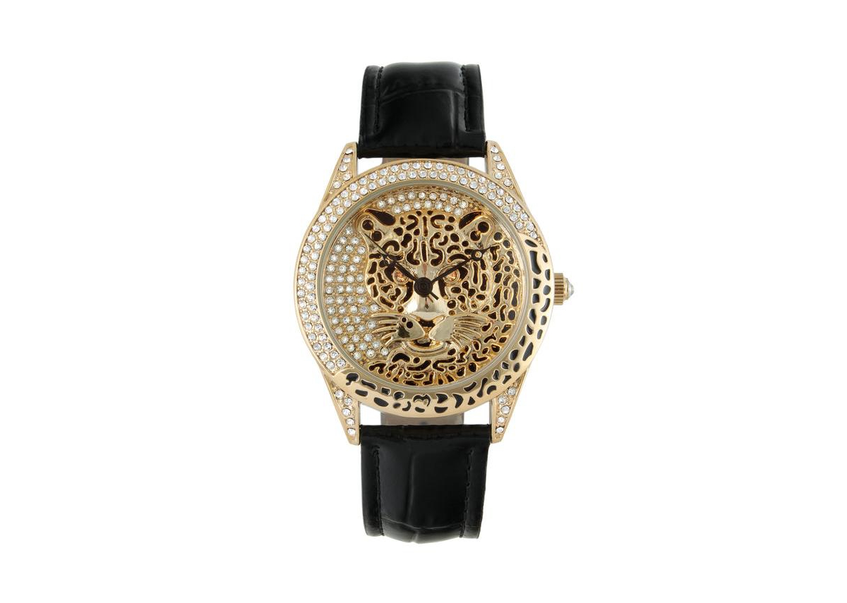 Women's Couture Gold Watch Leopard Dial Swarovski Crystal