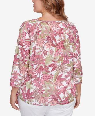 Plus Size Printed Jungle Ivy Slub Top