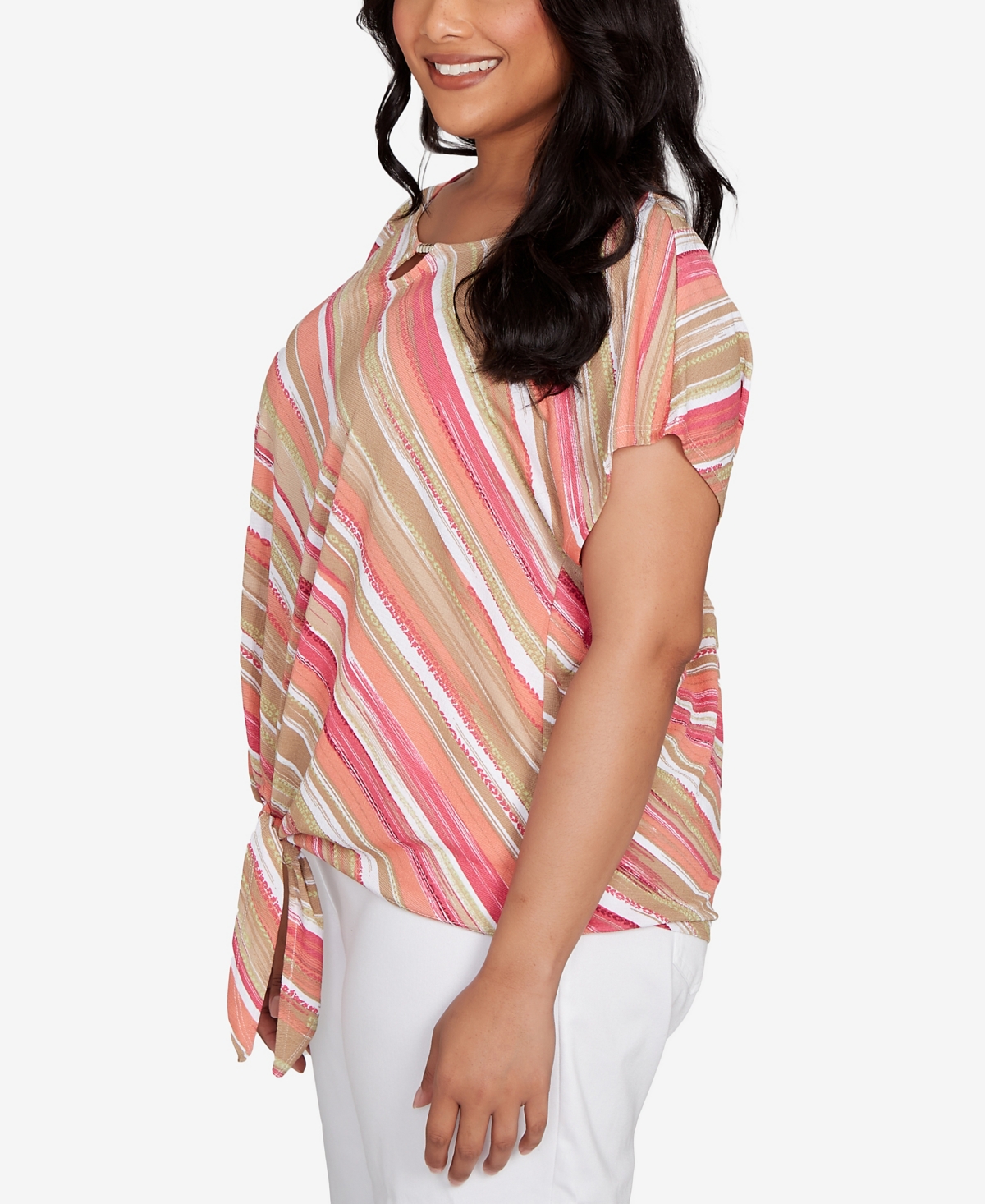 Hearts Of Palm Plus Size Printed Crinkle Tie Front Top