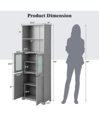 6-Tier Freestanding Bathroom Cabinet with 2 Open Compartments and Adjustable Shelves