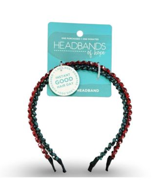 Thin Beaded Headband Set - Red + Green