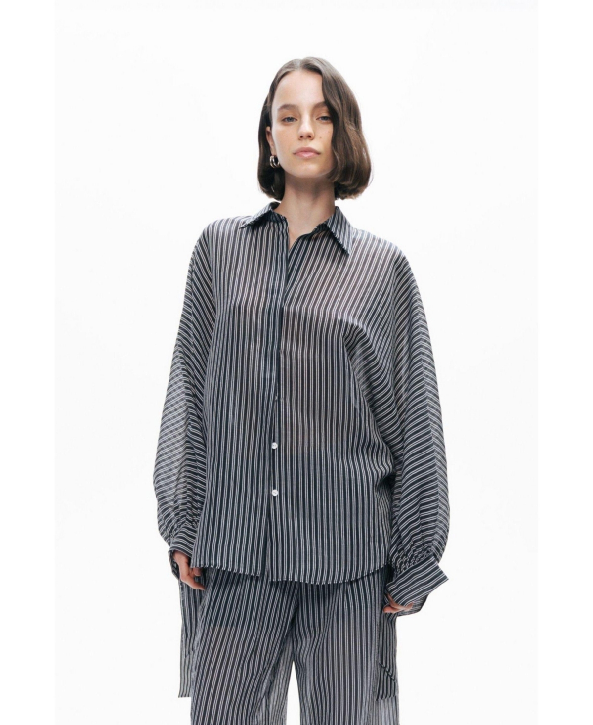 Women's Shirt with Tie Sleeve Detail - Dark grey