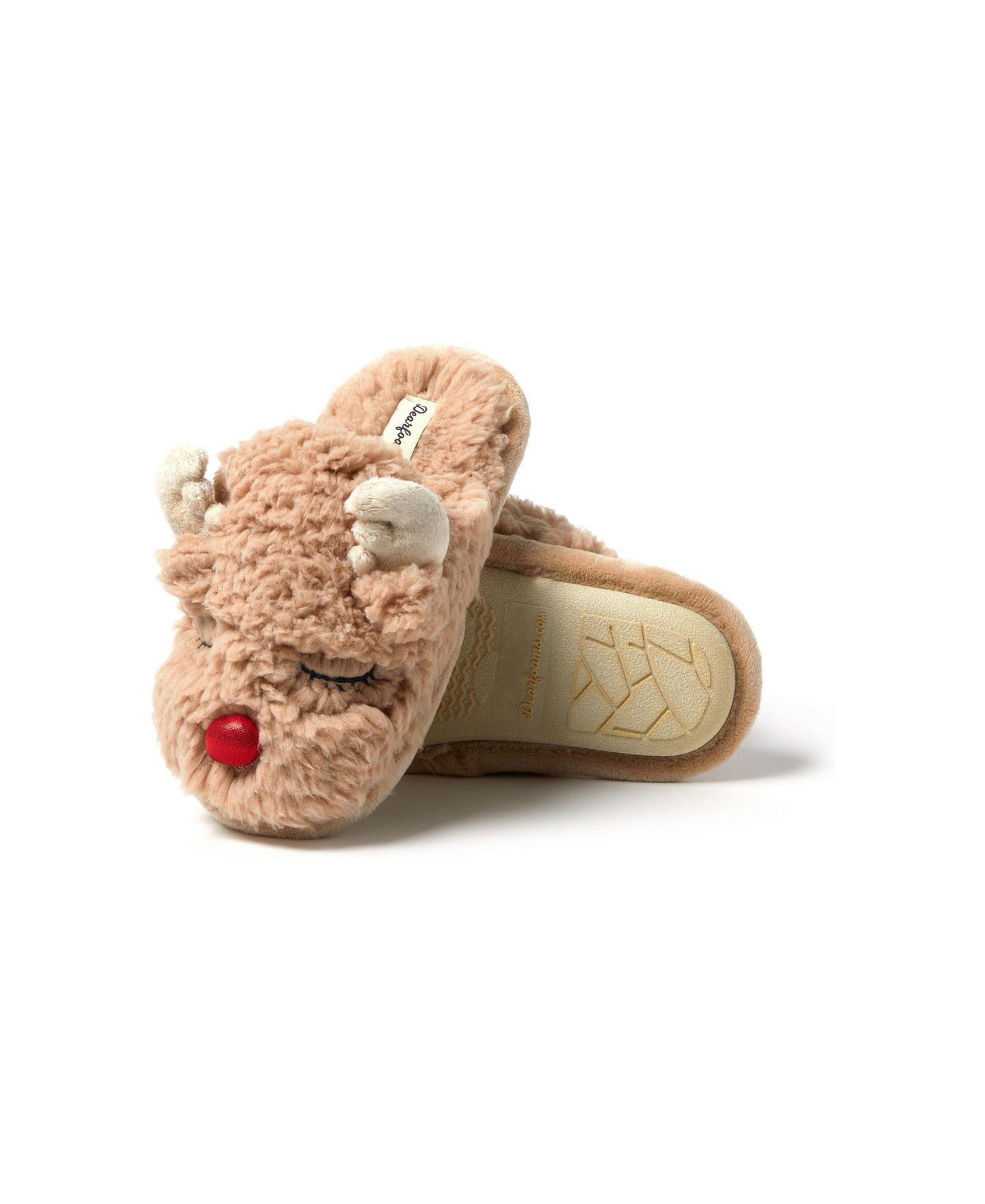 Тапочки Dearfoams Holiday Christmas Reindeer Scuff Slipper для мальчиков, цвет: Латте — фото 3