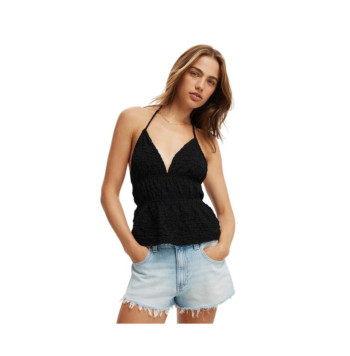 Women's Heidi Tie Front Halter - Black