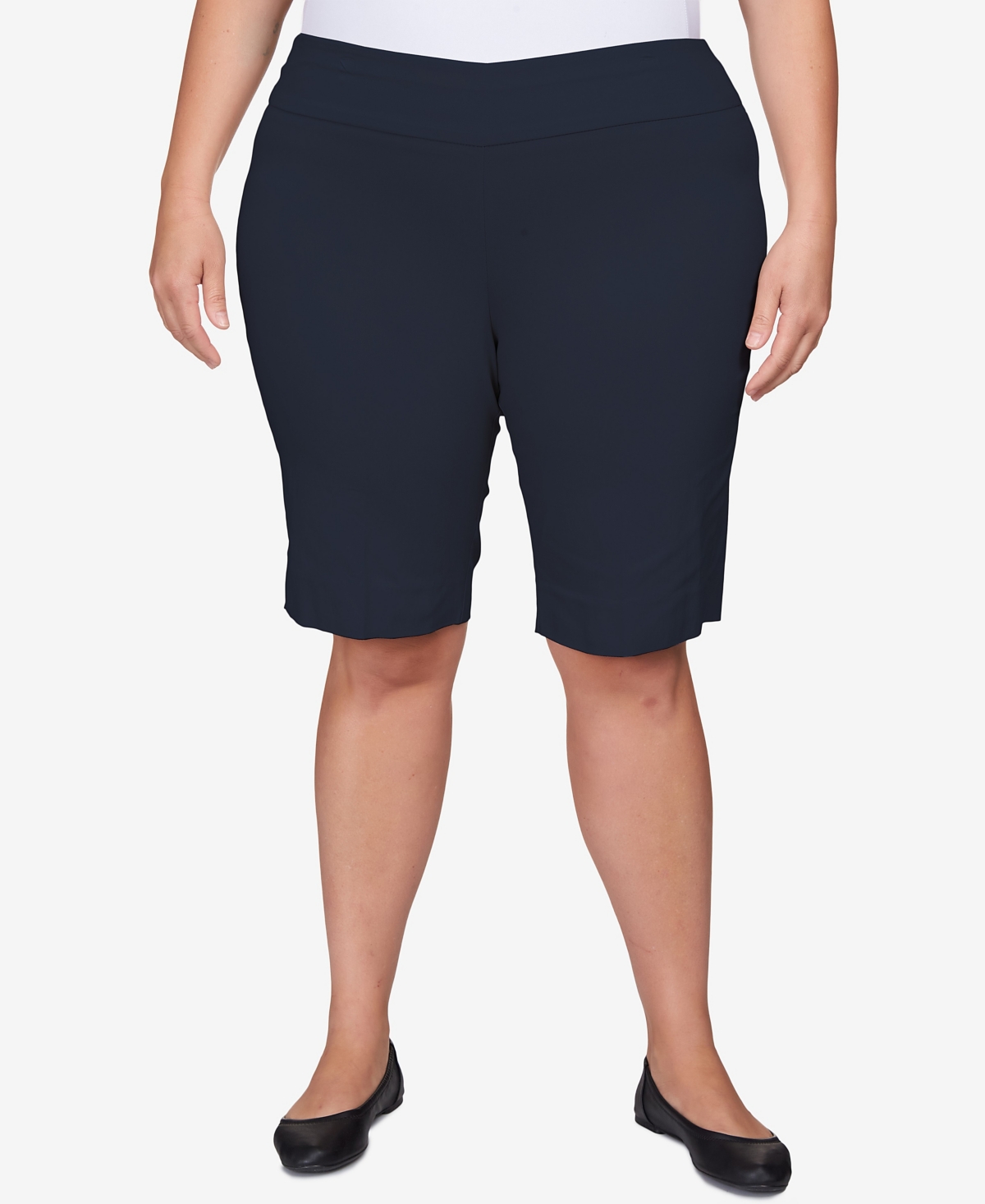 Plus Size Pull On Tech Bermuda Shorts - White