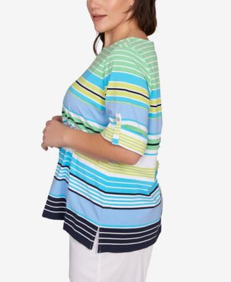 Plus Size Multi Stripe Roll Tab Top