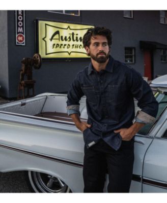 Big & Tall Men's Vintage Stretch Denim Long Sleeve Button Up Shirt