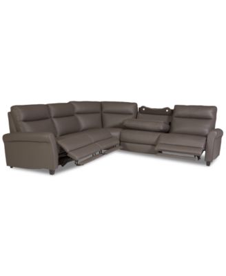 Thandler 5-Pc. Leather L Sectional with 3 Power Recliners and Drop Down Table, Exclusively at Macy's