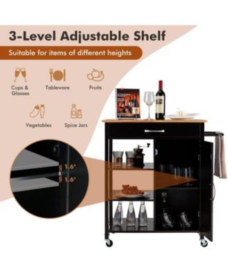 Mobile Kitchen Island Cart with Rubber Wood Top