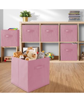 Set of 6 Collapsible Fabric Storage Cube Bins, Beige - 13" Foldable Cloth Baskets for Shelves and Cubby Organizers