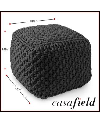 Square Pouf Ottoman, Light Gray - 18.5" W x 18.5" D x 14.5" H Cotton Knit Foot Stool - Boho Floor Pouffe for Living Room