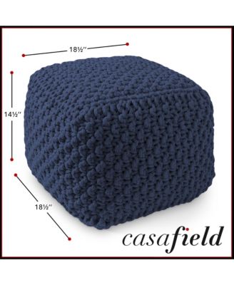 Square Pouf Ottoman, Light Gray - 18.5" W x 18.5" D x 14.5" H Cotton Knit Foot Stool - Boho Floor Pouffe for Living Room